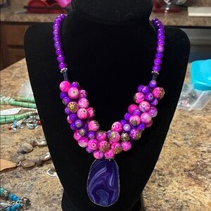 Vibrant Purple and Pink Beaded Necklace